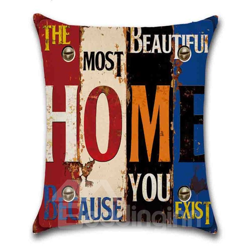 Funda de almohada de estilo moderno con lavado a mano y patrón de letras en bloques de color