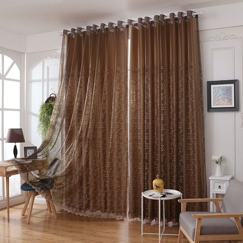 Double Blackout Curtains Lace Embroidery Window Curtain Sets Sheer and Lining Blackout Curtain Polyester Blackout for Living Room Bedroom Decoration
