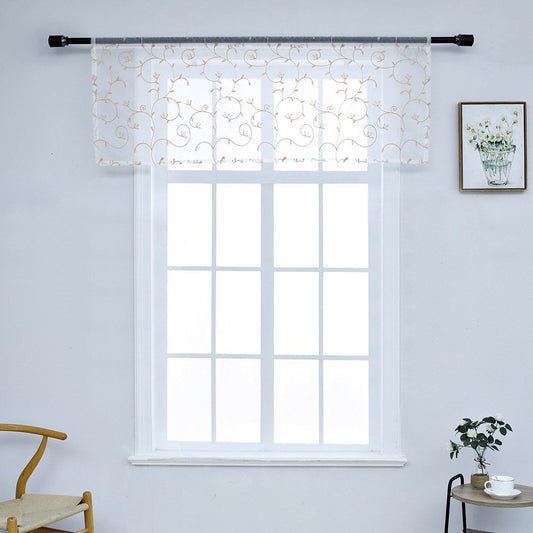 American Rustic Style Embroidered Vines Window Valance Sheer Voile Short Curtain for Kitchens Bathrooms Basements & More