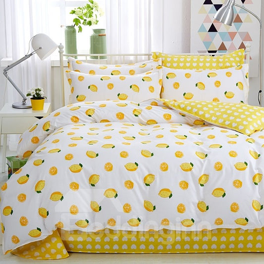 Yellow Lemon Fresh Style Cotton 4-Piece Bedding Sets/Duvet Cover