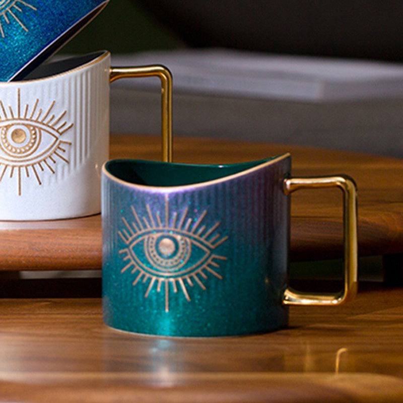 Evil Eye Coffee Mug Tea Cup for Office and Home, 14.7 Oz Capacity Purple Gradient Color Ceramic Mug