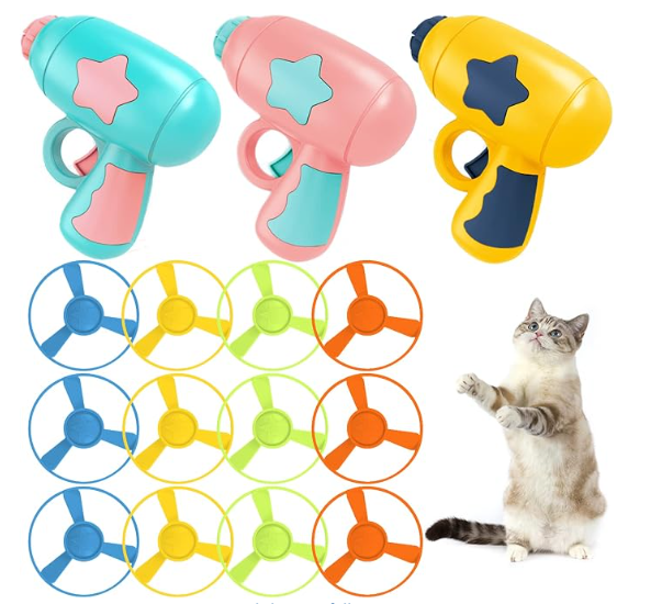 15 Pieces Cat Fetch Toy with Colorful Flying Propellers Set, Cat Playing Tracking Interactive Toys for Kitten Chasing Training Hunting