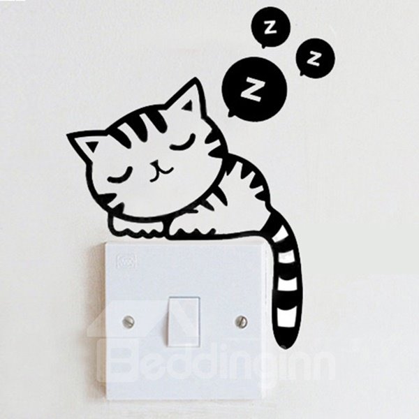 Adorable Dozing Kitten Light Switch Removable Wall Sticker