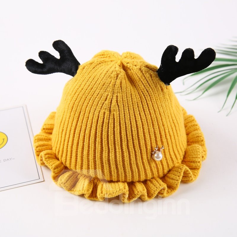 Falbala Cute Domed Knitted Brimless Deer-ear Winter Baby Hat