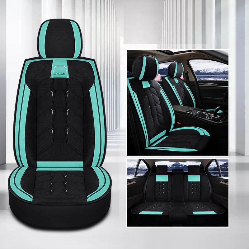 Full Coverage Soft Wear-Resistant Durable Skin-Friendly Warm Plush Airbag Compatible 5-Seater Universal Fit Seat Covers for Auto Truck Van SUV