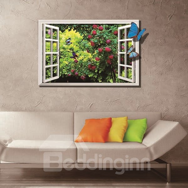 Preciosa ventana con vista abierta al bosque, pegatinas de pared 3D removibles