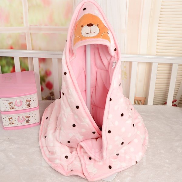 Polka Dot and Lovely Bear Warm Flannel Baby Blanket