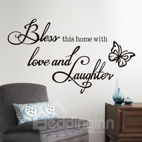 Bless This Home with Love and Laughter Wall Decals for Living Room Family Decal Quote Religious Words and Saying Sticker Sign Family Decor Removable Vinyl for Bedroom Home