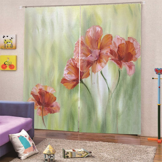 3D Floral Blackout and Decorative Window Curtains with Fresh Spring Flowers Design