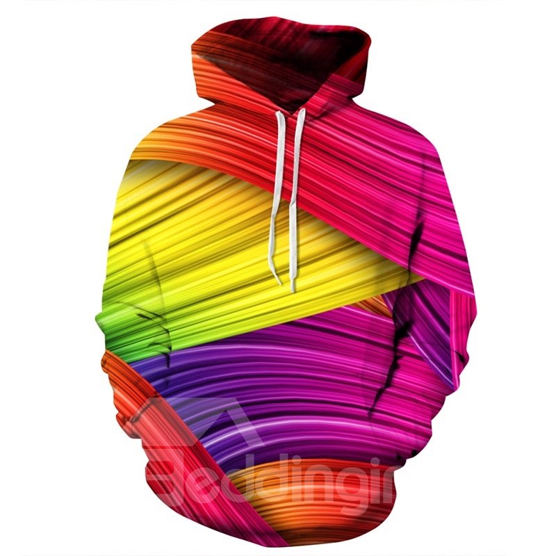 Línea color claro rojo amarillo pareja manga larga spandex patrón 3D sudadera con capucha