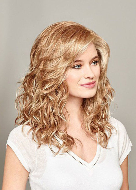 Sexy Women's Middle Length Loose Wave Human Hair Wigs Lace Front Wigs 20Inches