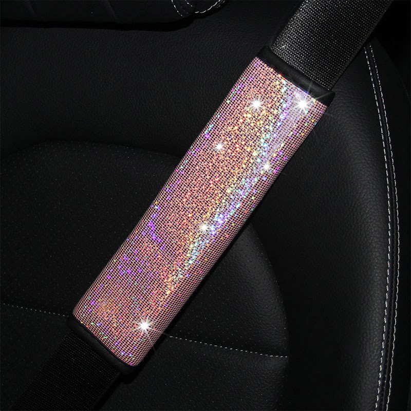 2PCS Diamond Car Seat Belt Shoulder Pads - Rhinestone Leather Handcraft Seatbelt Cover Sparkling Bling Car Accessories for Women, Lady - Universal Fit