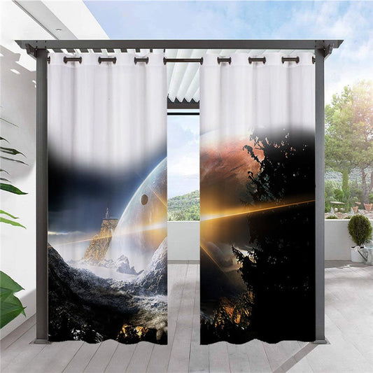 Modern 3D Galaxy Outdoor Curtains Grommet Top Cabana Curtain Waterproof Sun-proof Heat-insulating 2 Panels