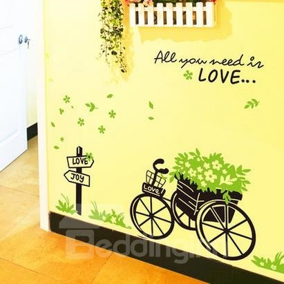 Classic Fresh Bicycle Green Grass Wall Stickers