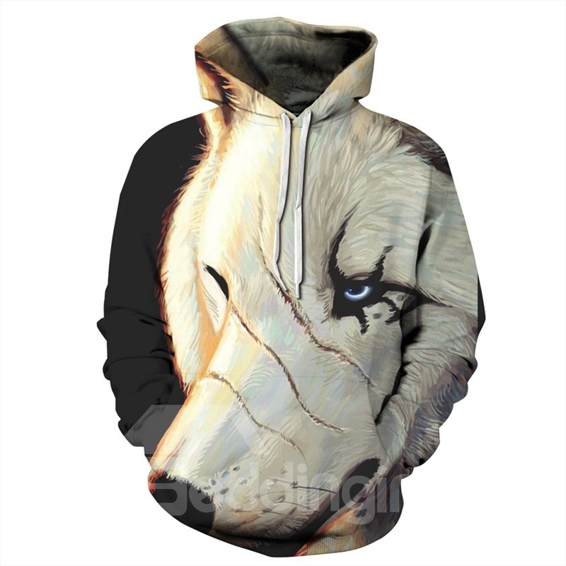 Lobo con cicatriz Sudaderas con capucha con patrón 3D de manga larga