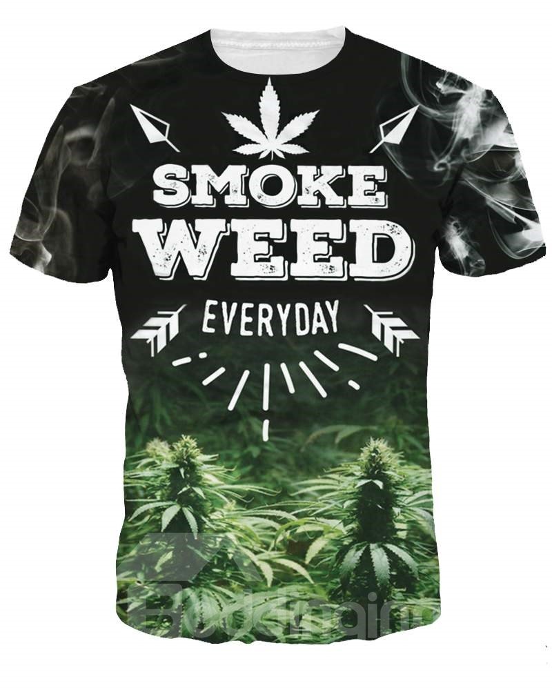 Kurzarm-T-Shirt mit 3D-Muster in Grün mit aufgedruckten Buchstaben