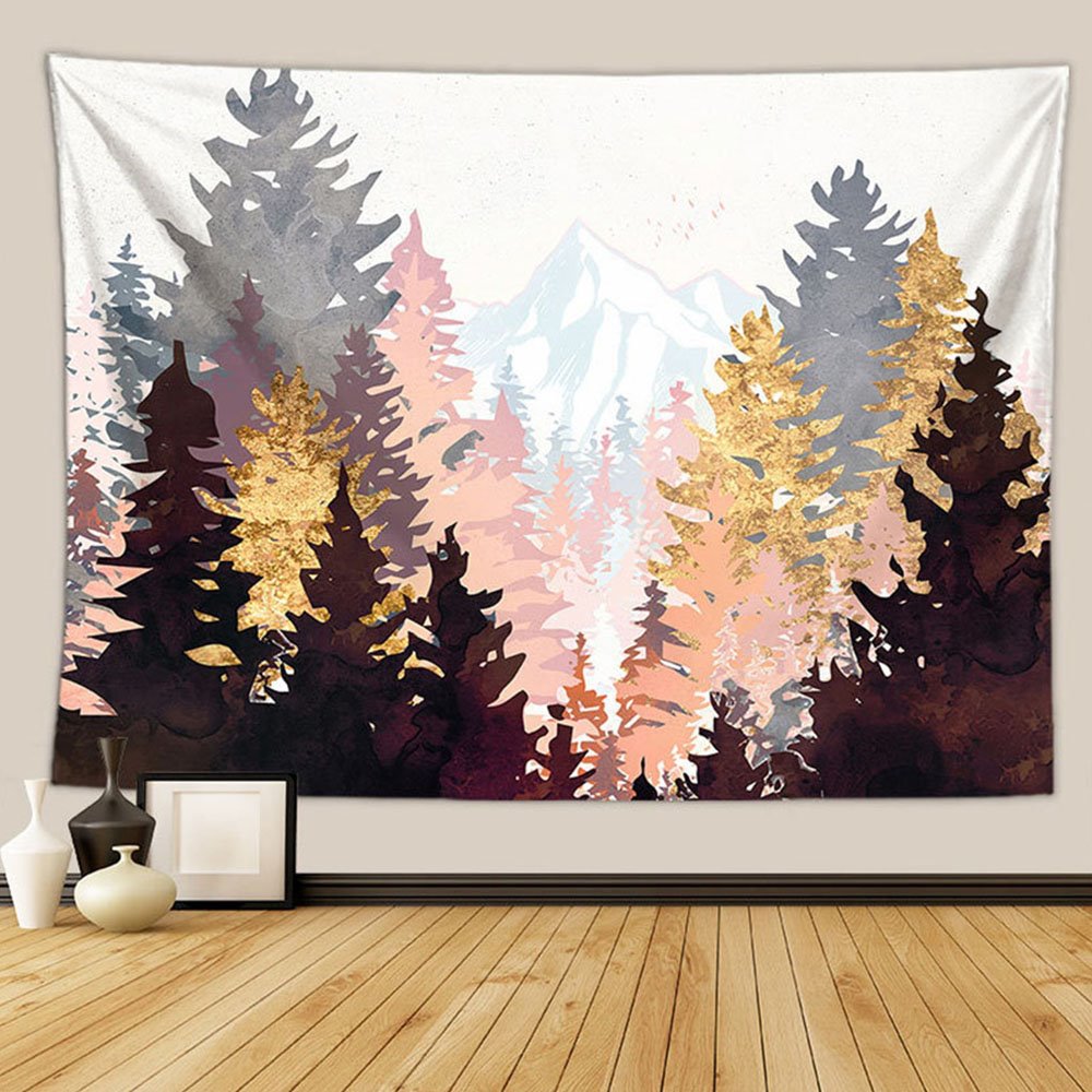 Forest Tree Mountain Sunset Tapestry Nature Landscape Tapestry Wall Hanging for Bedroom Dorm Living Room Home Decor