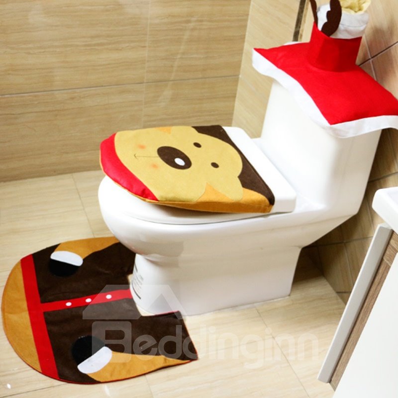Santa Claus Deer Pattern Toilet Seat Covers Christmas Decoration