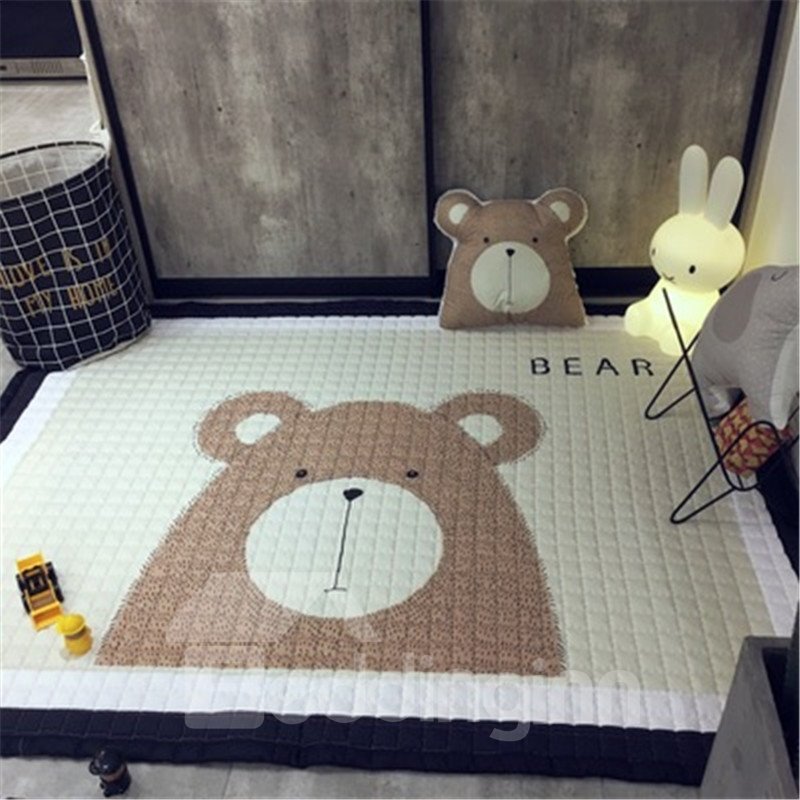 Bear Pattern Rectangular Polyester Beige Baby Play Floor Mat/Crawling Pad