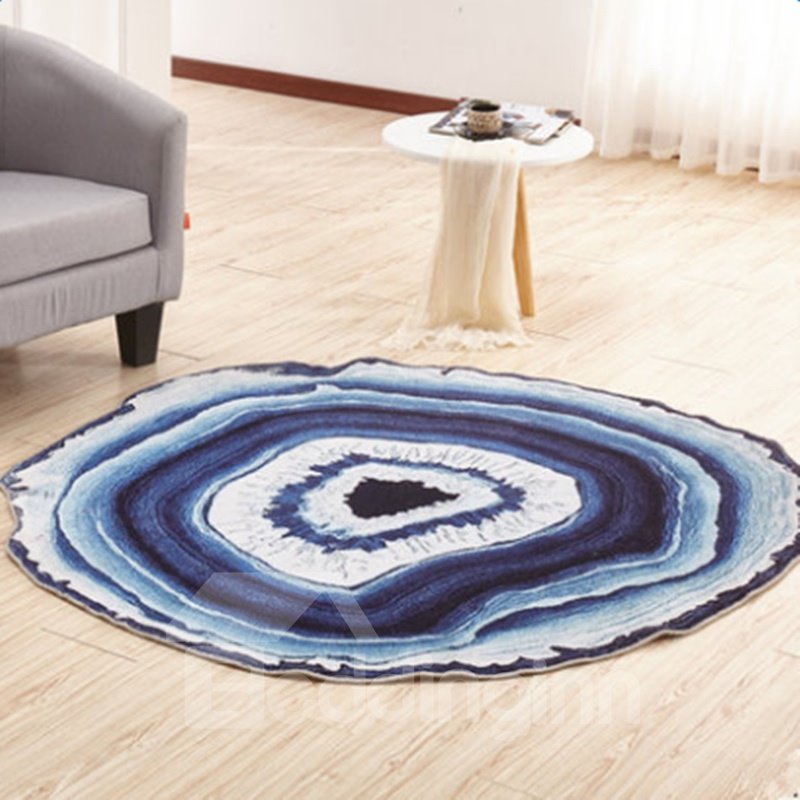 Alfombra de área lavable con patrón de círculo blanco y azul de estilo europeo de moda moderna