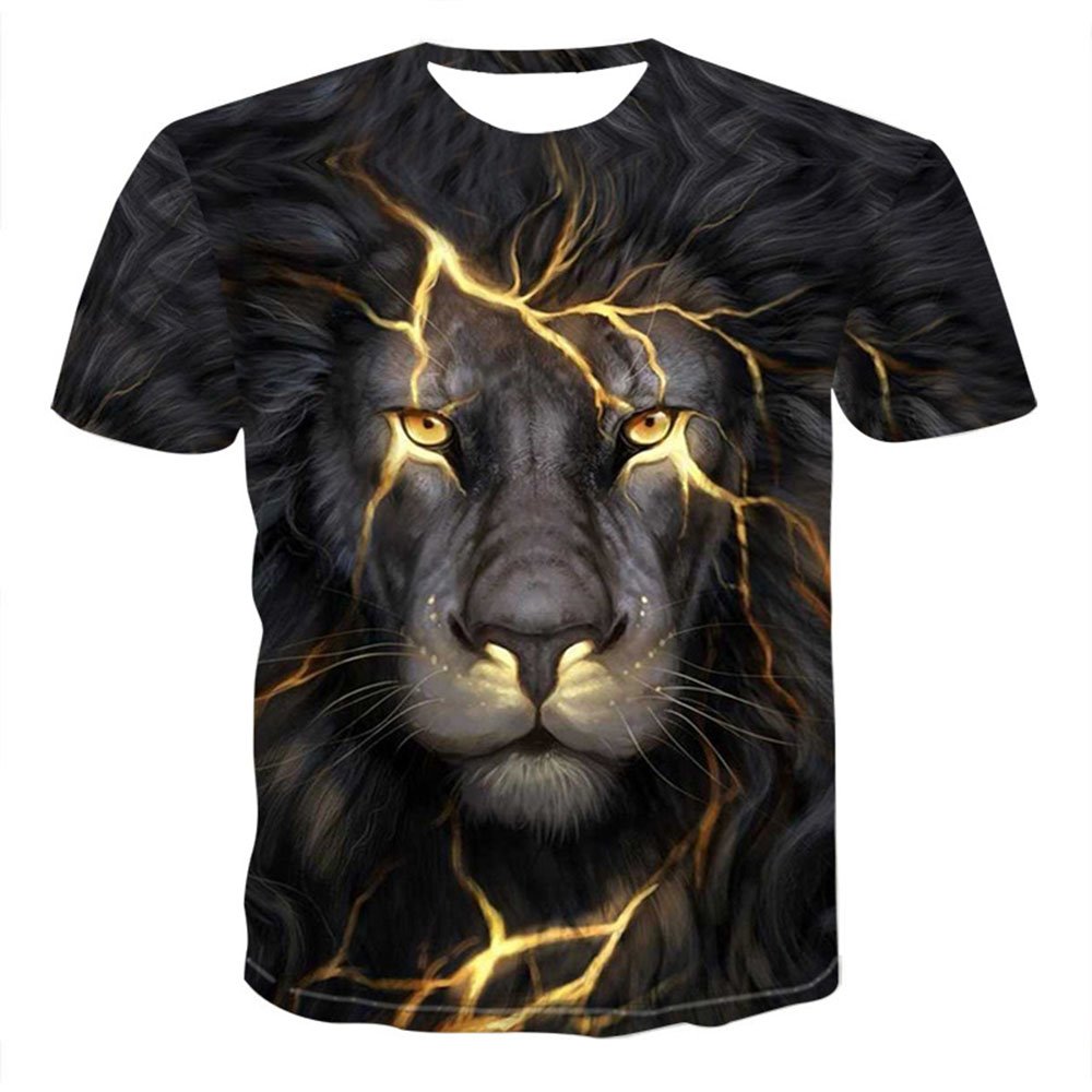 Camiseta negra con estampado 3D de lobo salvaje para hombre, traje informal creativo para parejas, camisetas holgadas de manga corta con cuello redondo Unisex