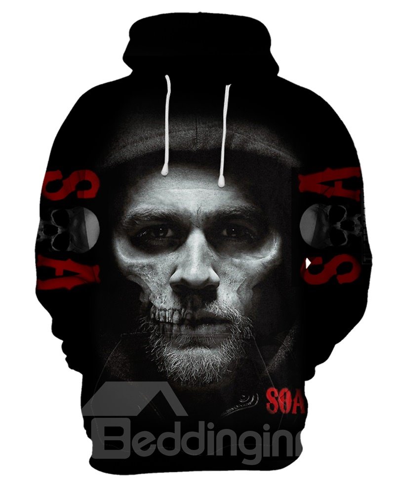 Unisex-Kapuzenpullover mit Totenkopfmuster, realistisch, lässiger Stil, 3D-gemalt