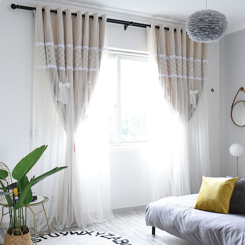 Modern Princess Embroidery Decoration Blackout Custom Curtain Sets for Living Room Bedroom 84W 84L 2 Panel Set