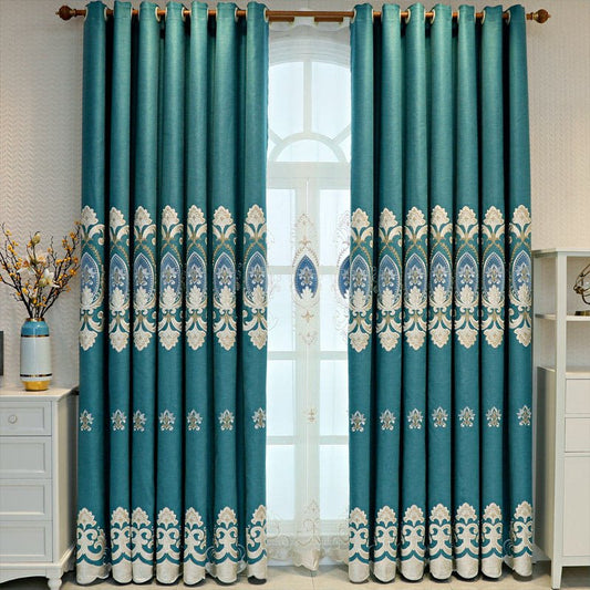 Blackout Curtains Green Embroidery Shading Curtains Noble and Elegant High Shading Rate for Living Room Bedroom Window Decoration Custom 2 Panels Drapes Chenille