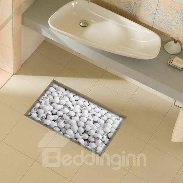White Round Stone Slipping-Preventing Water-Proof Bathroom 3D Floor Sticker