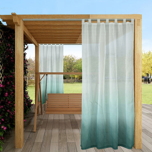 Modern Gradient Green Outdoor Sheer Curtains Cabana Tab Top Curtain Waterproof Sun-proof Heat-insulating 1 Panel