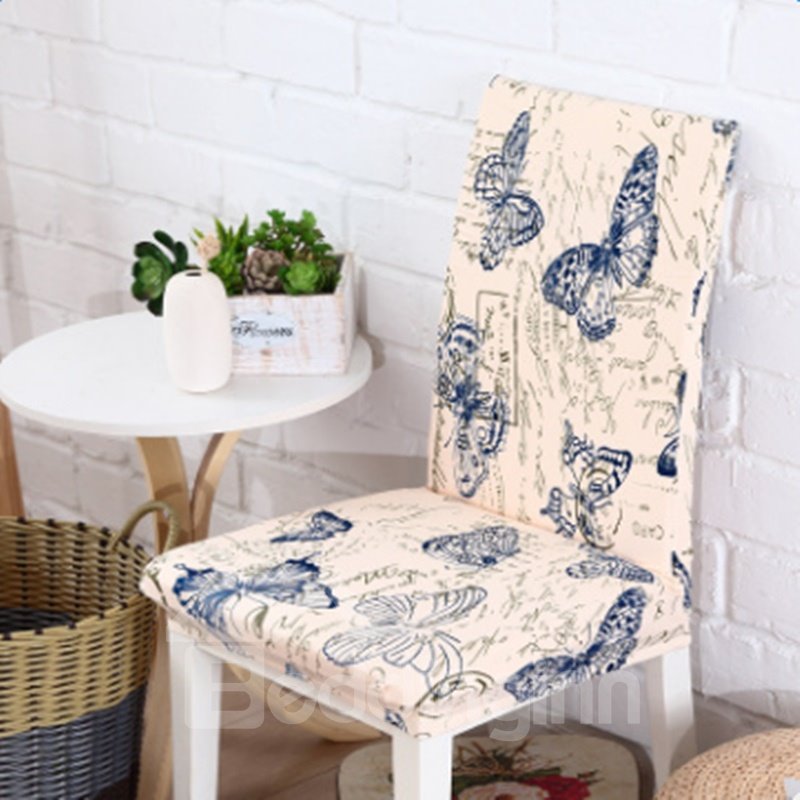 Fresh Polyester Butterflies Print Design Washable Four Seasons 2 Pieces Chair Covers