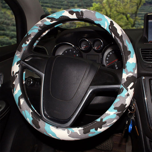 Steering Covers Hot Style Camo Linen Car Steering Wheel Cover For Four Seasons Old Denim Car Handle Cover Breathable Absorbent Non-slip Odorless Skin-friendly Stylish Comfortable