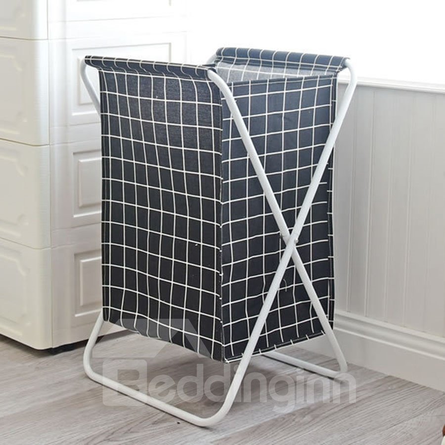 Bolsa de lavandería de estilo japonés de lona con patrón de cuadrícula multifunción