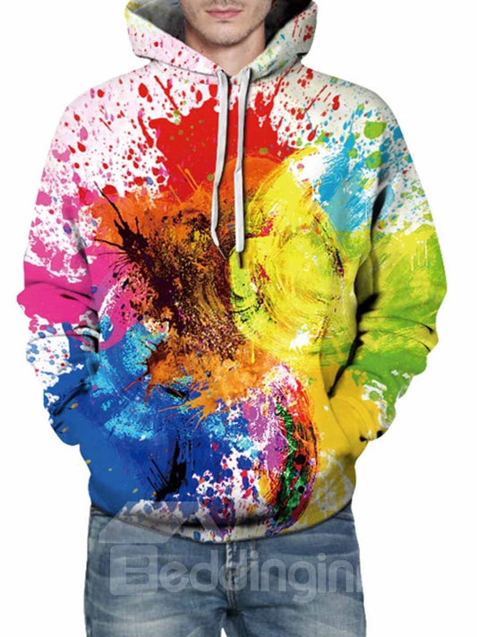 Fashion Long Sleeve Colorful Front Pocket Pattern 3D Painted Hoodie