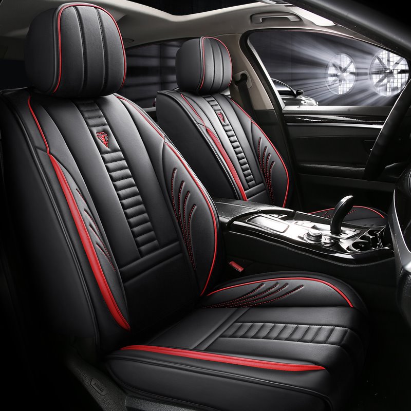 Sport Style Full Coverage Car Seat Covers Soft Wear-Resistant Durable Skin-Friendly Man-Made PU Leather Airbag Compatible 5-Seater Universal Fit Seat Covers for Cars SUV Pick-up Truck Interior Accessories