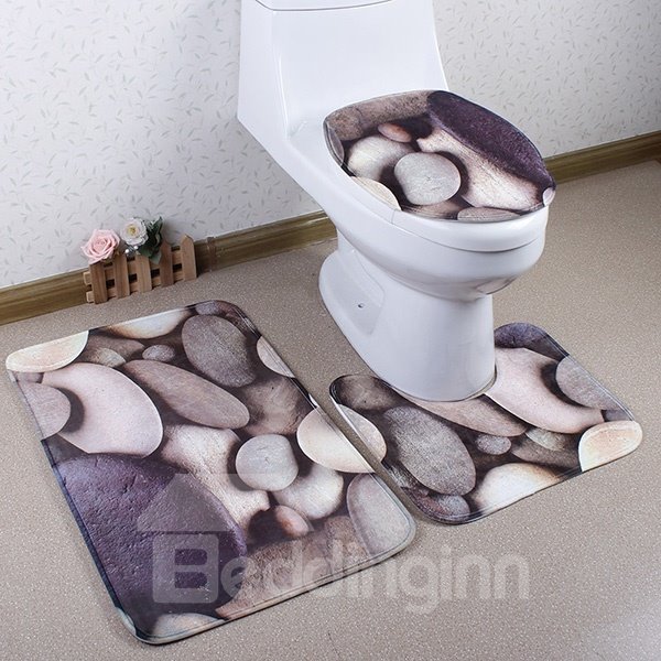 Decoración de baño Caroset Pebble Impresión 3D Funda de asiento de inodoro de 3 piezas