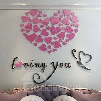 Romantic Heart and Butterfly Loving You Acrylic Mirror 3D Wall Sticker