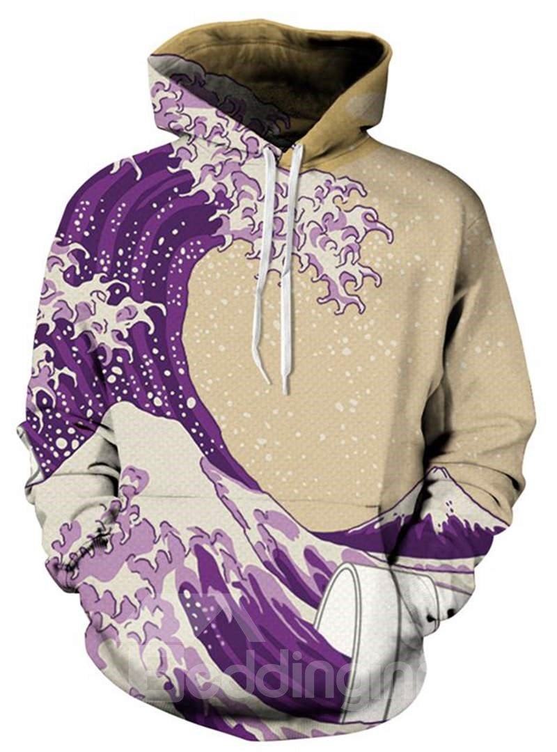 Super Long Sleeve Wave Pattern Pullover 3D Painted Hoodie