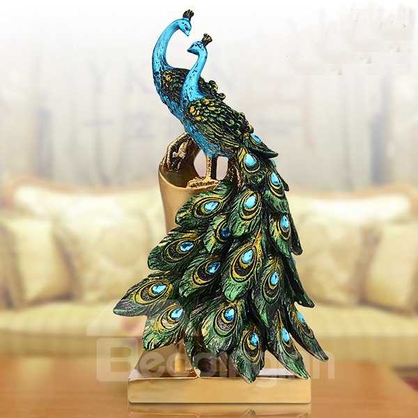 Two Beautiful Resin Ethnic Minority Style Peacock Desktop Decoration