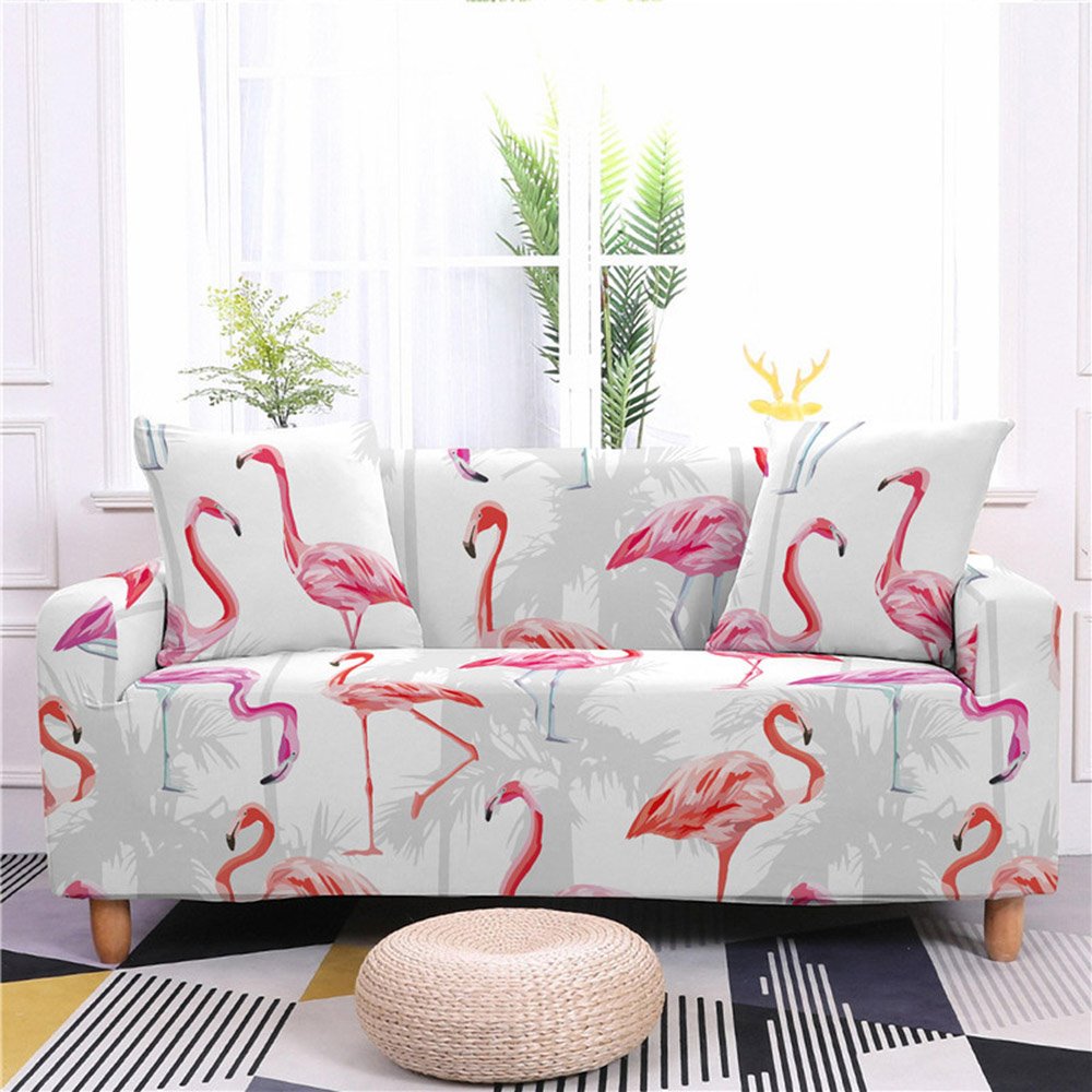 1/2/3/4 Seater Stretch Sofa Cover Flamingo Printed Couch Covers Slipcovers Elastic Universal Furniture Protector