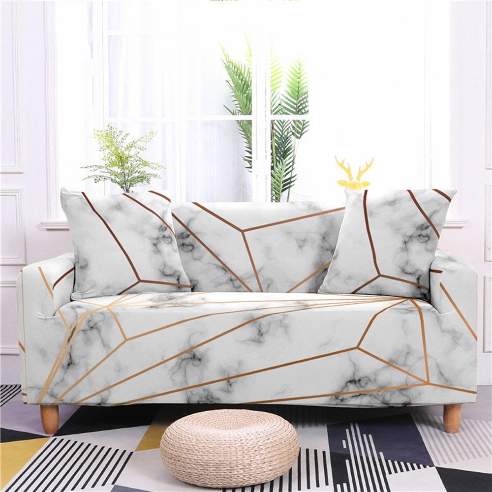 1/2/3/4 Seater Stretch Sofa Cover Geometric Marble Printed Couch Covers Slipcovers Elastic Universal Furniture Protector