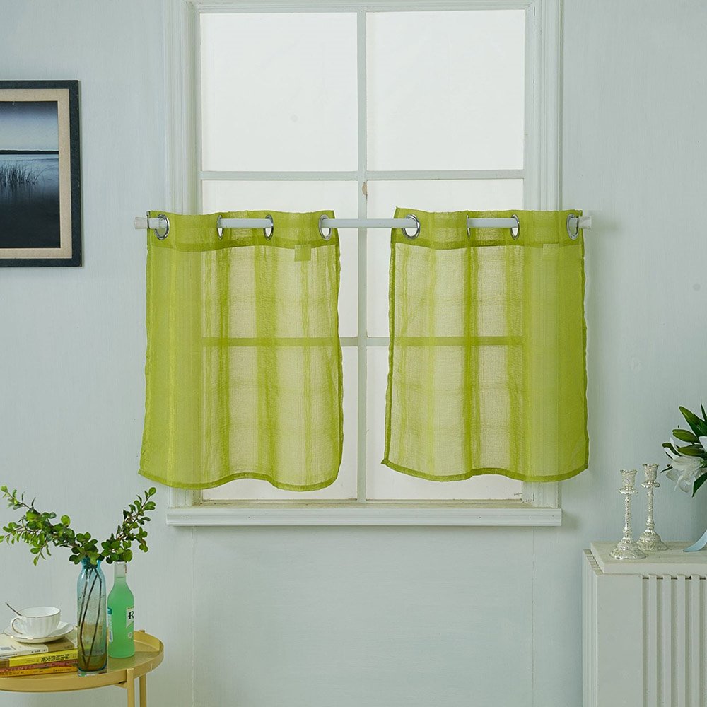Modern Solid Color Polyester Window Valance 1Pc Sheer Voile Short Curtain for Kitchens Bathrooms Basements & More