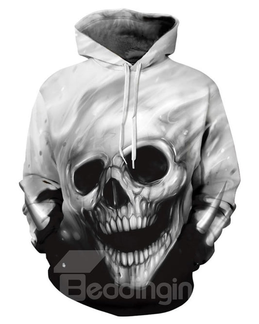 Unique Long Sleeve Grey Skull Pattern 3D Painted Hoodie