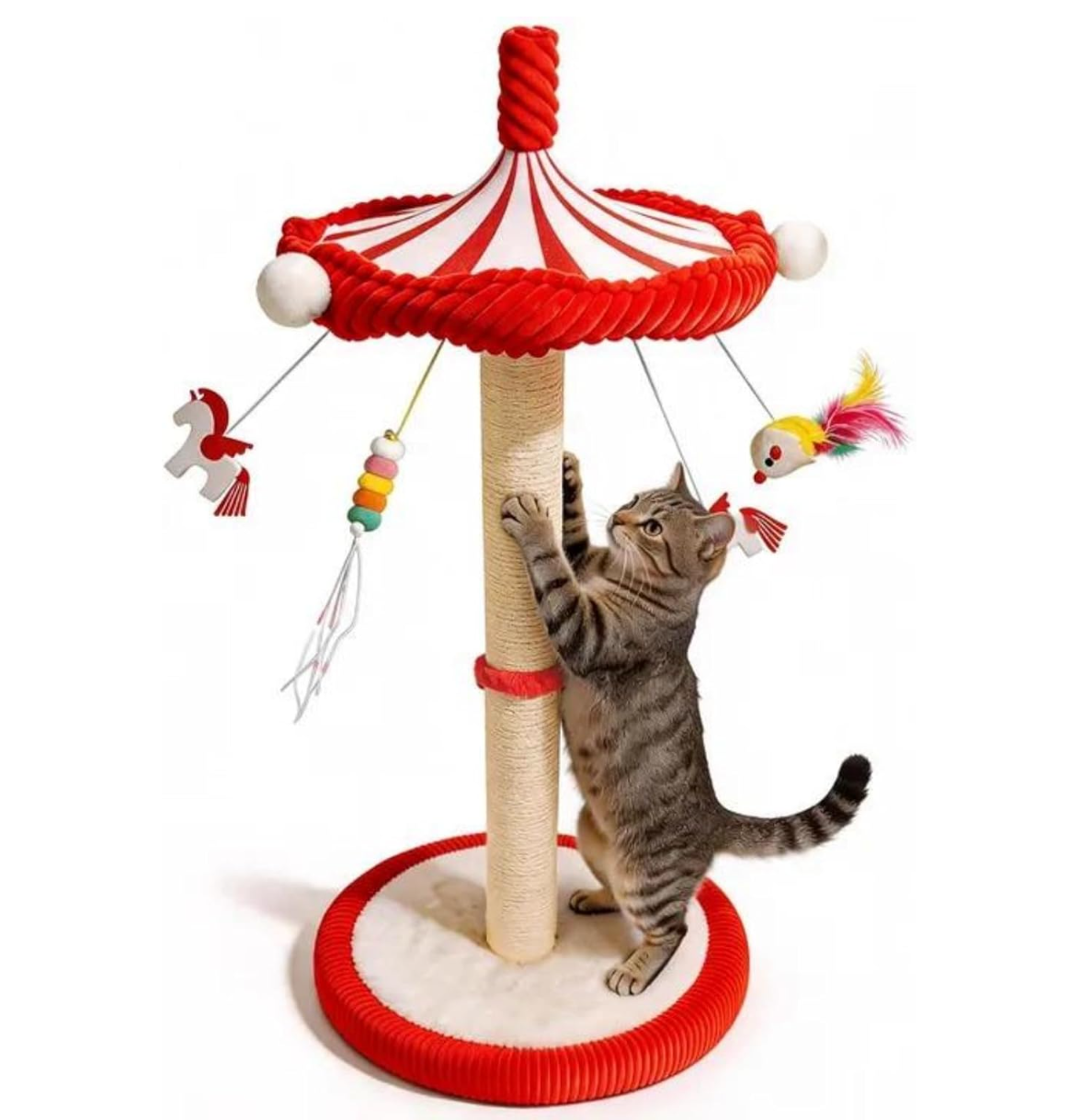 Carousel Cat Scratching Post with Hanging Toys, Interactive Cat Toys
