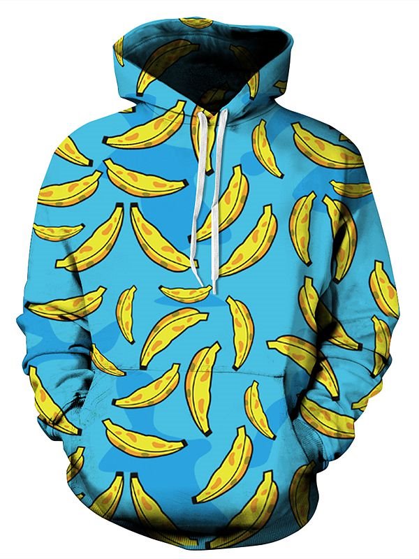Lovely 3D Banana Graphic Novelty Hoodies Fruit Themed Long Sleeve Hooded Sweatshirt Pullover Sweater for Adults Women Men