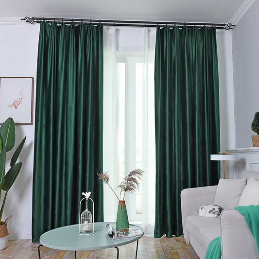 Velvet Plain Window Curtains Green Shading Curtains Double Pinch Pleat Blackout Curtains Custom 2 Panels Drapes for Living Room Bedroom Decoration