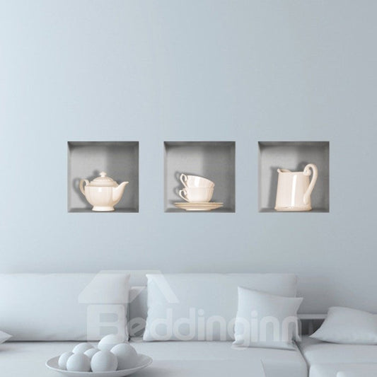 Simple Style Amazing 3D Tea Set Pattern Wall Stickers