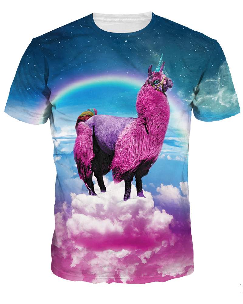 Alpaca Unisex Casual Printed Short Sleeve 3D Pattern T-Shirt