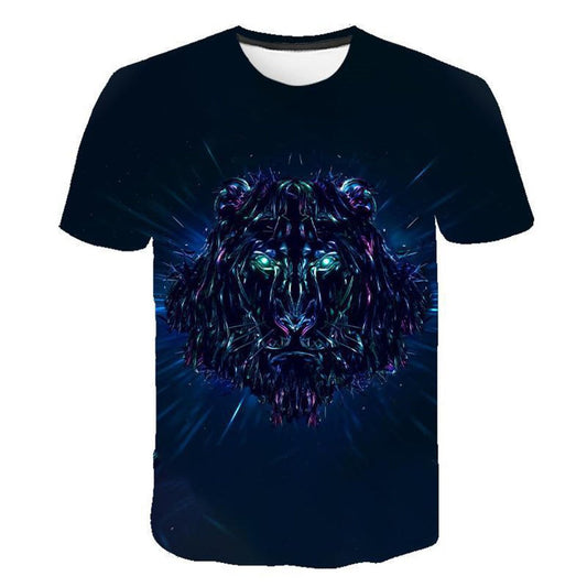 Dark Blue 3D Animal Print Men's T-shirt Black Creative Casual Couple Outfit Unisex Short Sleeve Round Neck Loose T-shirts Polyester
