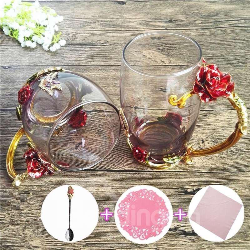 Delicate Roses Enamels Decoration 2 Pieces Practical Cups